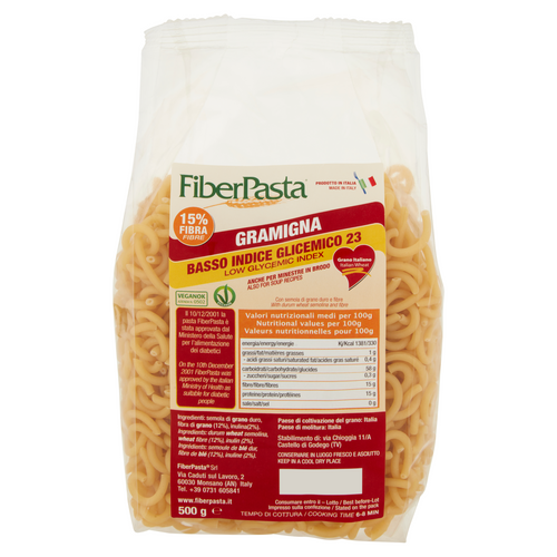 Pasta A BASSO IG - Gramigna 500 G (Cornettes, Cornetti, Cornets)