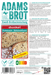 Adams Brot "dunkles" Eiweiss-Brotbackmischung, low(er) Carb & vegan, HIGH PROTEIN
